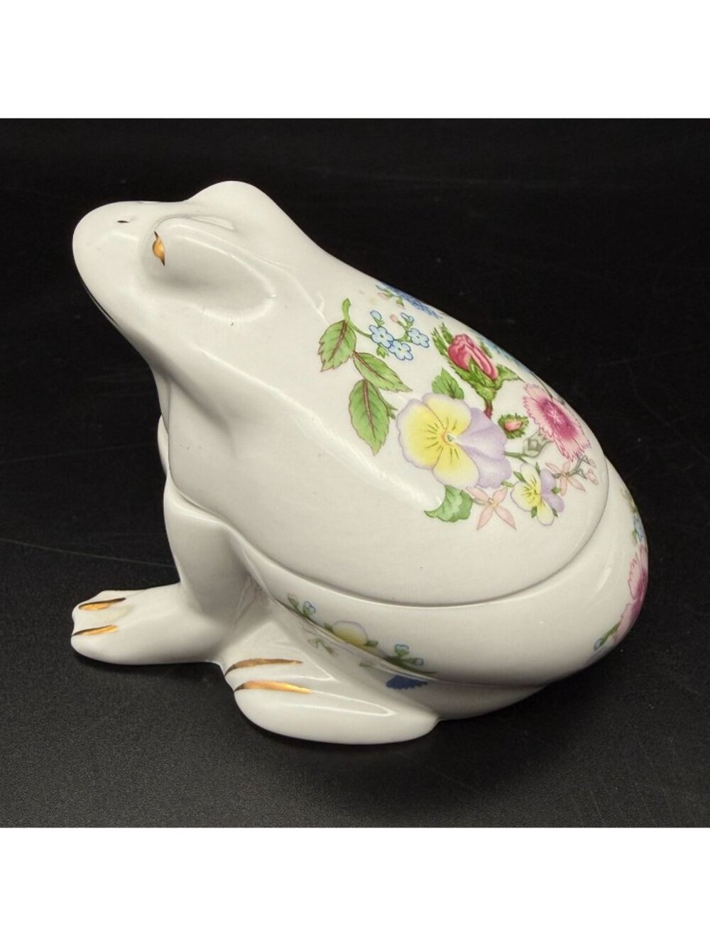 Aynsley Wild Tudor Frog Trinket Box Fine Bone China England Floral Gold Trim
